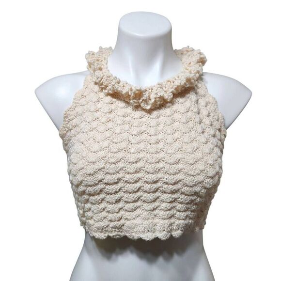 Sheree Massoquoi Tops - Vintage Sheree Massoquoi original hand crochet halter top cream 70's festival